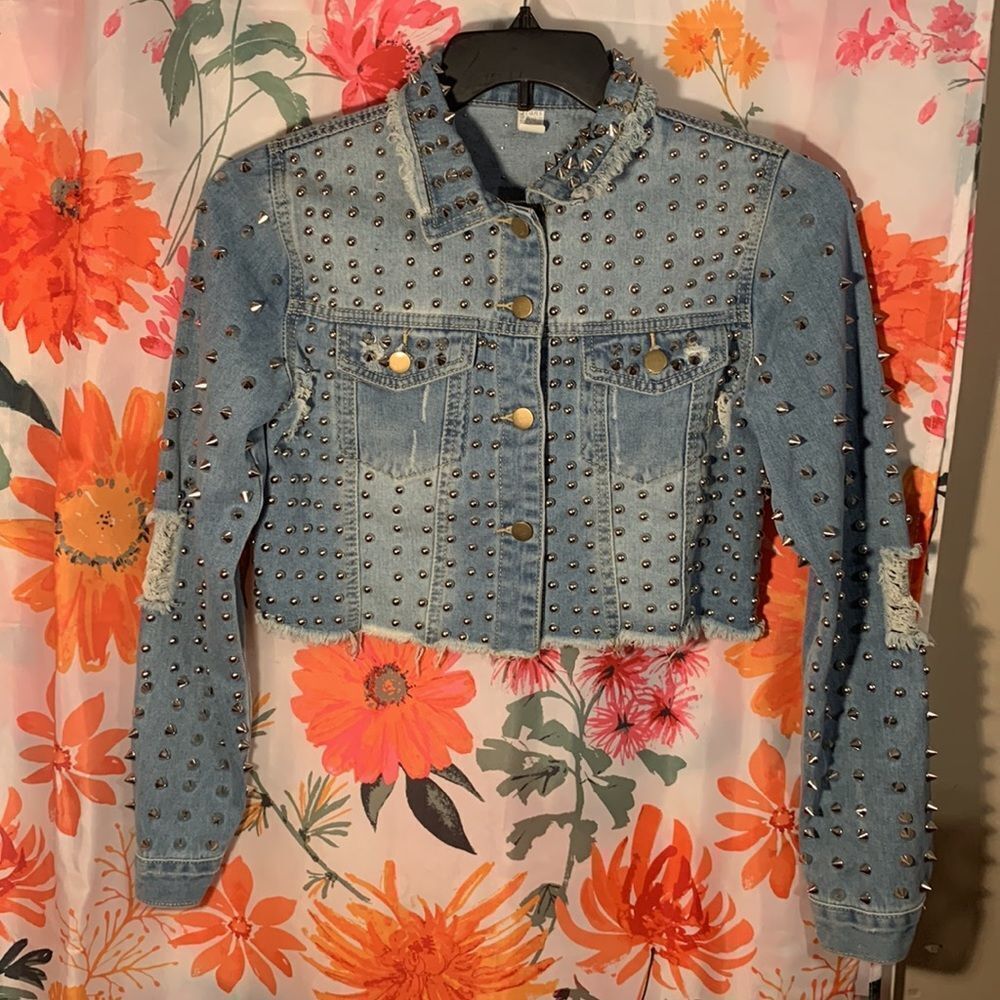Women’s Small Studded Blue Jean Crop Jacket